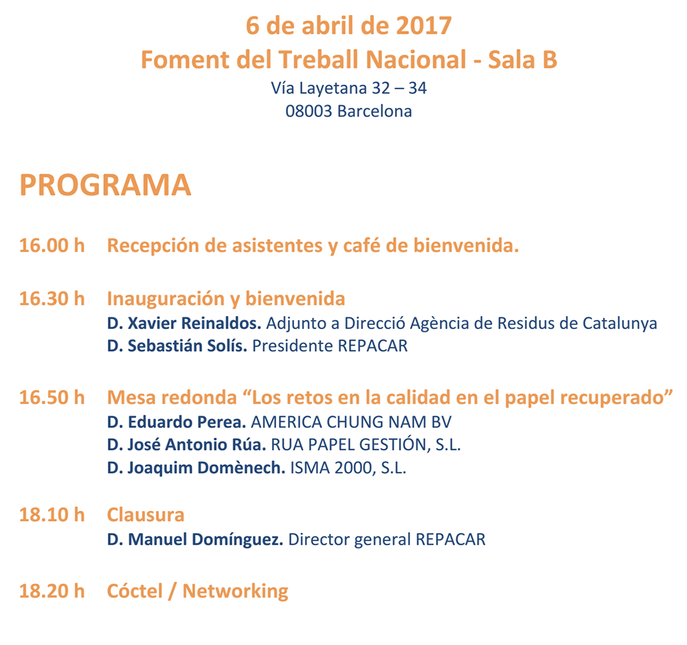 Programa encuentro Repacar Barcelona SUPER D Los retos de la calidad en el papel recuperado